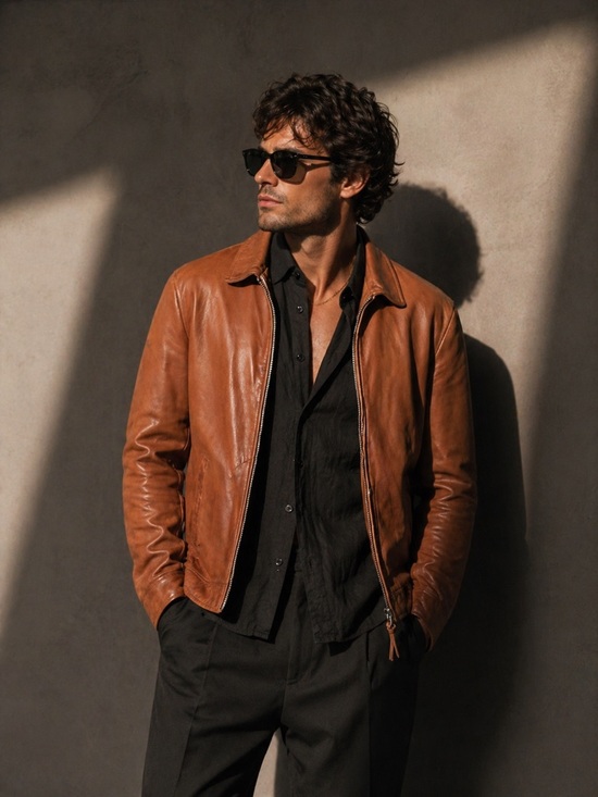Other - Superdry Men’s Genuine Lambskin Biker Leather Jacket Brown Size 2XL Full Zip